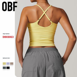 Gilet da Yoga Cross Back da donna <span class=keywords><strong>OBF</strong></span> Top stretto spazzolato con pantaloncini lunghi in tinta unita biancheria intima sportiva per il Fitness all'aperto - Product Image 1
