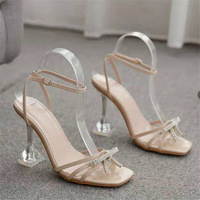 Sandales à Talons Mode avec Nœud en Strass, Sandales Hautes pour Femmes, Talons Fins, Modèle Floral Romain pour l'Export