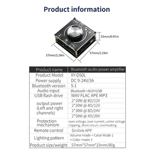 XY-D50L Digital Stereo <b>Amplifier</b> Board, 50W+50W Dual Channel Amp Module <b>with</b> Volume Spectrum Music Rhythm LED Light - Product Image 3