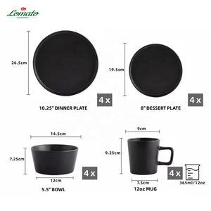 Nuovo Design 2026 Disponibile: Set da Pranzo Rotondo Completo da 16 Pezzi in Gres Opaco Nero con Piatti e Tazze in Ceramica - Product Image 3