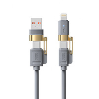 Kabel Data 4-in-1 X10 Jinfeng 120W Pendingin Logam Cair Pengisian Cepat USB-A/Type-C dengan Gel Silikon untuk iPhone 4/6/10ft