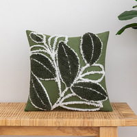 Nouvel arrivage Housse de coussin Jacquard feuilles Housse de coussin brodée Housse de coussin en velours vert