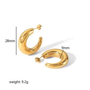 Stainless Steel Half <b>Circle</b> Stud Earrings 18K Gold Plated C Shape Geometric Fashion Earrings For Women - Product Image 4