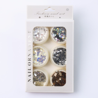 Paillettes 3D chromées de luxe pour nail art, avec couleurs mélangées et 6 compartiments par boîte, pour ongles en forme de cœur, d'étoile et ronds