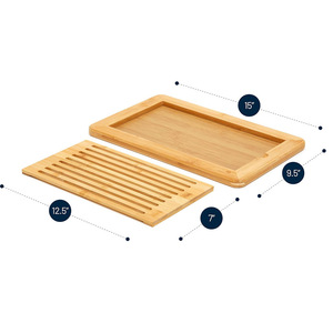 Planche à découper en bois rectangulaire multifonctionnelle avec boîte de rangement et récupérateur de miettes pour usage domestique - Product Image 4