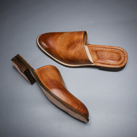 Chaussures en Cuir Décontractées Goodyear Faites à la Main, Tongs d'Extérieur Super Douces Mi-Fermées pour Hommes, Sandales d'Été
