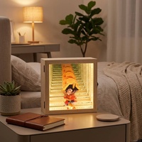 Boîte de présentation personnalisée OEM pour figurine de dessin animé, miroir à effet abyssal à marches infinies, veilleuse LED USB, décoration en bois, cadeau, ornement
