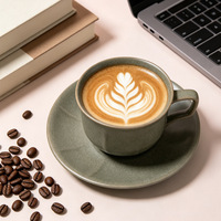 Ensemble tasse et soucoupe à café en céramique de porcelaine facettée 250 ml, finition mate, pour expresso et thé, compatible lave-vaisselle et micro-ondes, design créatif