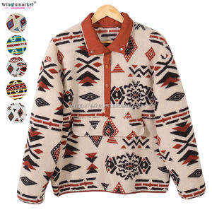 بلوزات نسائية من الفرو الصناعي الغربي لينة الشتاء Aztec Sherpa مخصص خمر البلوز النساء - Product Image 2