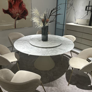 High End luce italiana di lusso moderno rotondo in marmo naturale girevole tavolo da pranzo in marmo bianco tavolo da pranzo per Villa - Product Image 1