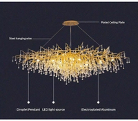 Lustre moderne en cristal en forme de goutte d'eau, luminaire de plafond en or de luxe, LED à intensité variable pour hall d'hôtel, restaurant