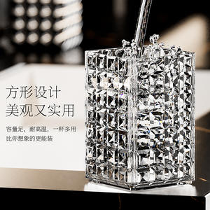 Porte-brosse à dents à motif de diamants en cristal, pour la maison, la salle de bain, organisateur de maquillage, Tube de rangement, tasse en verre transparent - Product Image 5