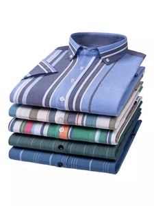 <span class=keywords><strong>Chemise</strong></span> ajustée à manches courtes pour <span class=keywords><strong>homme</strong></span>, motif 3D, en soie/coton écologique tricotée, anti-plis, style décontracté chic, idéale pour l'été - Product Image 2