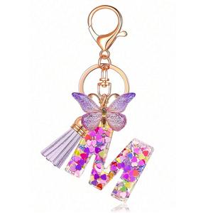 Nouveau Kit de Modélisme en Résine Fille Mignonne 2025 – Porte-clés Papillon en Cristal Brillant avec Lettre Porte-bonheur Rose et Violette - Product Image 1