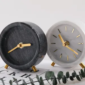 קטן זוהר שעוני קיר Suppliers-פשוט סגנון השיש שעון מעורר Creative שולחן העבודה קישוט שעון מחקר מדף ספרים שיש שעון