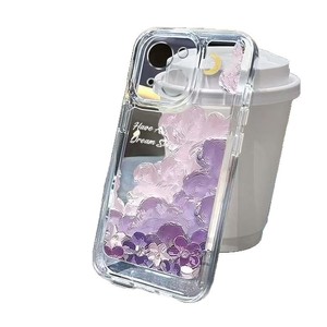 <span class=keywords><strong>Coque</strong></span> de téléphone transparente antichoc à pulvérisation intégrale compatible avec les modèles 17 Pro Max et 16, motif Nuage d'Huile Violet - Product Image 5