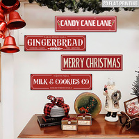 Rotes Weihnachtsbäckerei-Straßenschild aus Metall, 2D-Druck, Milch-Kekse-Lebkuchen Wanddekoration für Bauernhaus-Küche zum Aufhängen