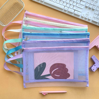 Sac de rangement grande capacité pour étudiants, classeur A4, pochette simple et mignonne en maille à motif de dessin animé, sac à documents imprimable, sac à main en organza
