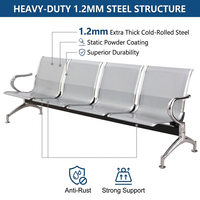 Chaise à 4 places en acier laminé à froid avec panneau perforé et pieds chromés pour salle d'attente d'hôpital, clinique, sièges publics, commande en gros