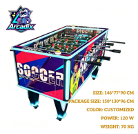 Table de baby-foot commerciale à monnayeur Arcadix AR-TB35 en bois, 2 joueurs, avec éclairage LED pour centre de jeux