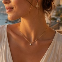 Collier double couche élégant avec pendentif carré en zircon, plaqué or de qualité supérieure, vente en gros TGXL14689