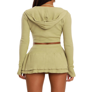 Usine Personnalisé Yoga Ensemble 3 Pièces Vital <span class=keywords><strong>Sport</strong></span> Costume <span class=keywords><strong>Crop</strong></span> <span class=keywords><strong>Top</strong></span> Veste <span class=keywords><strong>Sport</strong></span> Soutien-Gorge Jupe Shorts Ensemble Fitness Zip up <span class=keywords><strong>Manches</strong></span> <span class=keywords><strong>Longues</strong></span> - Product Image 2