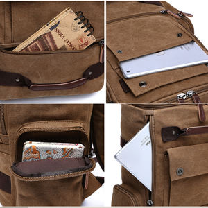 Mochila de Lona Retro de Gran Capacidad ZUOLUNDUO, Estilo Vintage con Cierre de Cremallera, Bolso para Portátil Resistente y Duradero para Viajes - Product Image 3