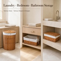 Panier à linge rond en osier naturel JY Wholesale, écologique, avec poignées, grande capacité, pour le rangement des vêtements dans la chambre