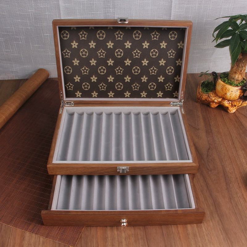 กล่องเก็บปากกาวอลนัท23ช่อง (ลายหนัง)