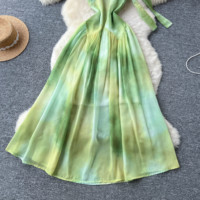 Robes longues d'été françaises à col halter, tie-dye, taille cintrée, fluides, pour femmes, pour les vacances