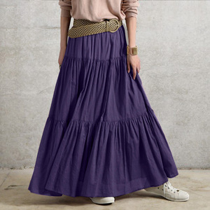 Nuova Gonna Lunga in Cotone alla Moda (Senza Cintura) da Donna, <span class=keywords><strong>a</strong></span> <span class=keywords><strong>Vita</strong></span> <span class=keywords><strong>Alta</strong></span>, Linea ad <span class=keywords><strong>A</strong></span>, Ampia e Morbida, con Pieghe e <span class=keywords><strong>Vita</strong></span> Elastica, Maxi Gonna Lunga da Donna - Product Image 2