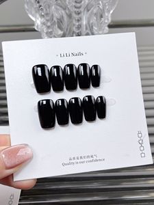 Faux ongles courts noirs classiques style gothique audacieux, 10 pièces, réutilisables, en acrylique, faits à la main, à presser, emballage en gros - Product Image 2