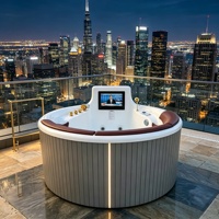 Bain à remous extérieur haut de gamme avec téléviseur intelligent, baignoire de massage ronde autoportante de 1,7 m pour villa de luxe et jardin