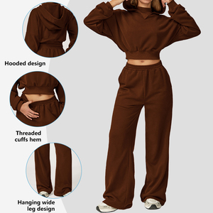 TZ4507 <span class=keywords><strong>Sweat</strong></span> à capuche d'hiver à col haut et ourlet serré pour femmes, ensemble de pantalons de survêtement larges et élastiques à taille haute, ensemble ample de hauts de sueur - Product Image 2