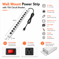 Rack Mount Power Strip PDU Unit Distribusi Daya Panjang dengan Saklar Reset Beban Berlebih, Soket Ekstensi Multi Outlet Logam untuk Industri