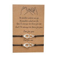 Alliage à la mode Antique Argent Plaqué Nouvelle Liberté Créative Lettre Menottes Cire Corde Charme Bracelet Avec Cartes