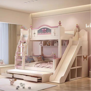 Детская деревянная двухъярусная кровать для мальчиков и девочек с ограждением, классная креативная детская кровать, китайский поставщик - Product Image 2