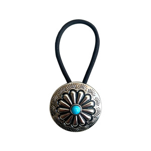 Accessoires <span class=keywords><strong>de</strong></span> cheveux Western pour femmes Turquoise Squash Blossom Hairband Tie Ponytail Holder Western Concho Pony Tie Hair Tie - Product Image 6