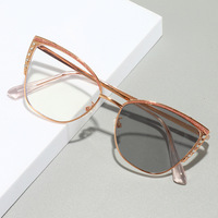 Gafas POESOS Modelo 147, Modernas, Metálicas, Estilo Ojo de Gato, Color Sólido Juvenil, Ligeras, Fotocromáticas, Anti Luz Azul, Sin Montura