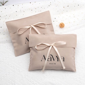 Custom Logo Printed Brown Velvet Jewelry Gift Packaging Bag With Ribbon Tie Luxury Soft <b>Purse</b> Lingerie Hair Storage Envelope Bag - Product Image 4