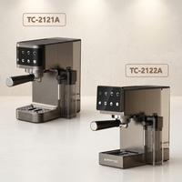 Machine à café électrique italienne semi-automatique en acier inoxydable avec écran LCD, pour usage domestique, petite machine à expresso avec mousseur à lait vapeur, 3-5 tasses