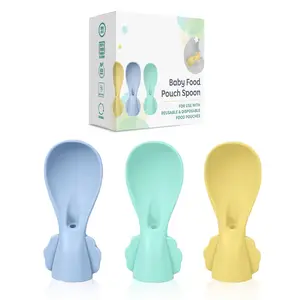 Baby Food Pouch Squeeze Spoon Attachment Topper Silicone Spoons with Travel Cases