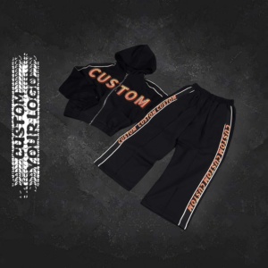 Conjunto de 2 Piezas de Sudadera con Capucha y Pantalones Cortos con Cremallera para Hombre, Estilo Cuadrado, con Logotipo Personalizado, Chándales de Moda de Invierno con Bolsillos - Product Image 1