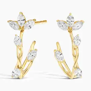 DiamondX 14K gold Marquise Cut VS Lab Diamond Willow Leaf Hoop Earrings For Women