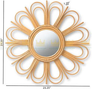 Miroir mural moderne de style bohème en rotin brun naturel avec fleurs Style unique pour chambre à coucher Personnalisé à des fins décoratives Offre Spéciale - Product Image 2