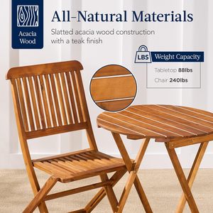 Conjunto de 3 piezas de muebles plegables de madera de acacia para patio, adecuados para patios traseros, balcones y terrazas - Product Image 1