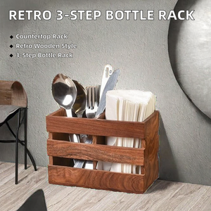 Estante de Exhibición de Botellas de Licor de Madera de un Solo Nivel, Estilo Retro, para Mostrador, Mini Bar, Organizador de Vino, Whisky, Licores y Siropes de Café - Product Image 2