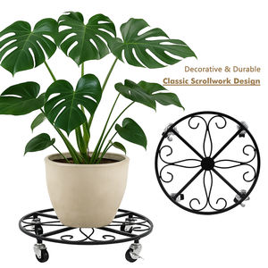 Chariot à plantes robuste en fer avec roues - Support de jardin pour plantes et roulettes avec trous de drainage - Product Image 6