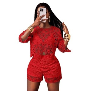 Nuovo Completo Autunnale da Donna in Due Pezzi, Tinta Unita con <span class=keywords><strong>Pizzo</strong></span> Traforato, Sexy e Aderente - Product Image 5