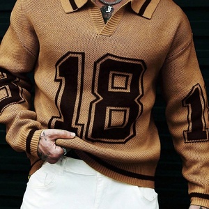 Suéter Deportivo Vintage para Hombre, Estilo Urbano, con Logotipo Personalizado en Jacquard, Cuello Polo, Tejido de Malla, Cálido para Invierno - Product Image 3